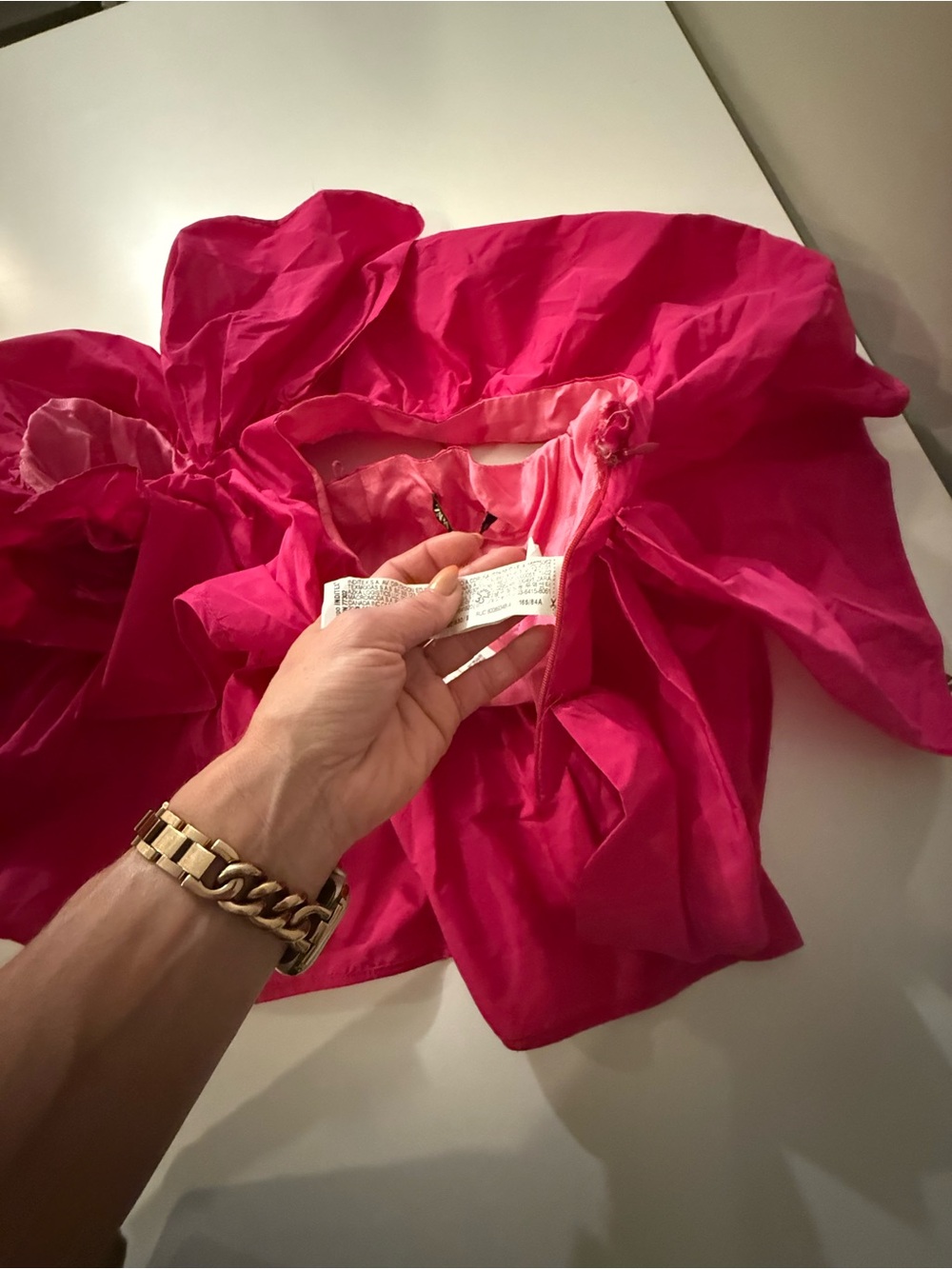Zara Fuchsia One-Shoulder Ruffle Bow Top - Picture 2 of 9